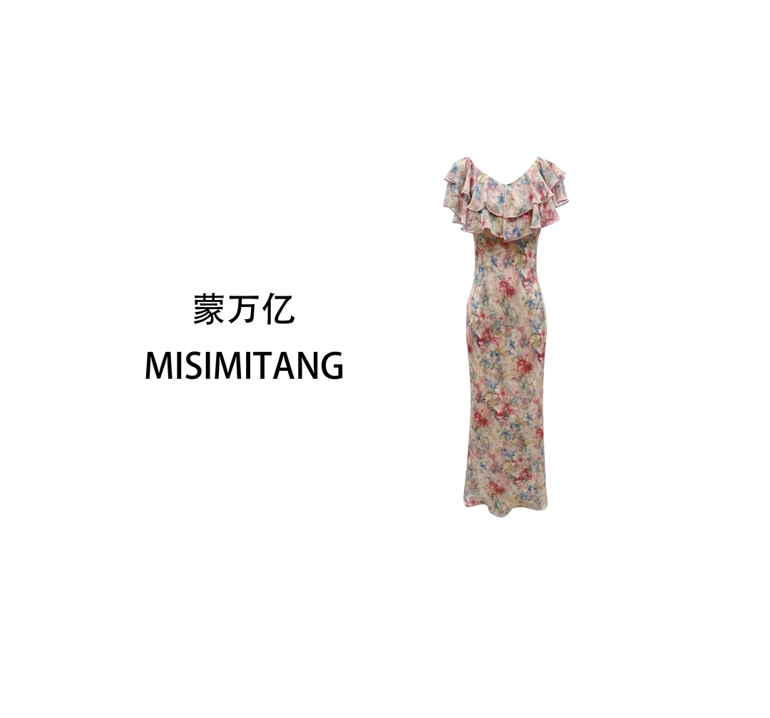 【琉璃】夏款斜裁显瘦女装连衣裙扎染欧若风时尚轻奢气质一字肩