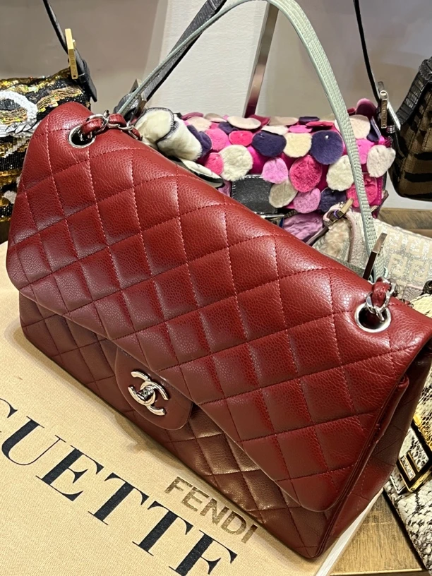 95新 Chanel/香奈儿 chanel gd同款勃艮第红双盖jumbo单肩包
