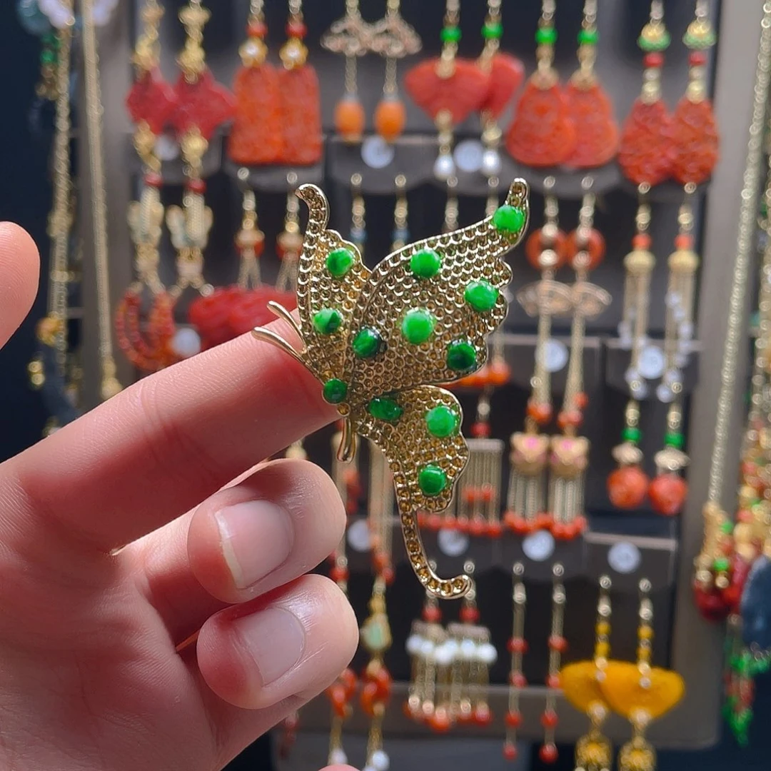 翡翠耳饰合金翡翠