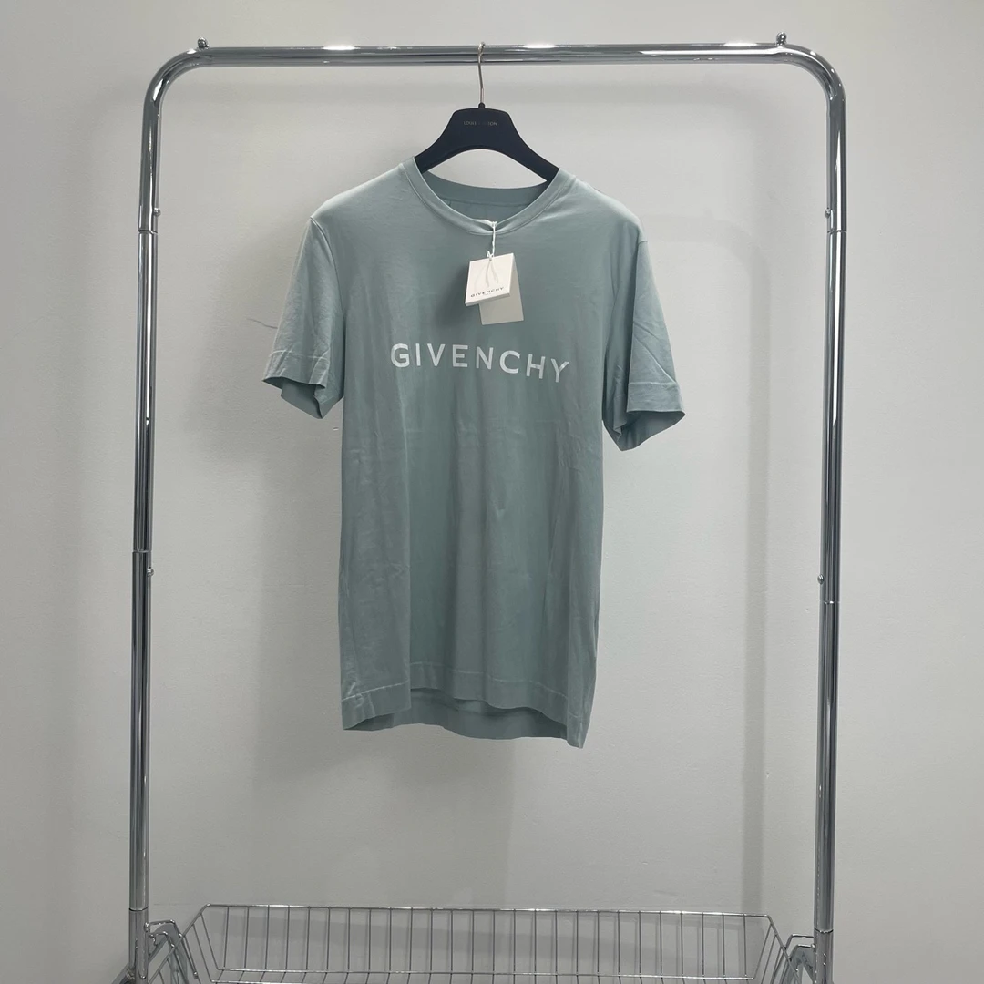 未使用 Givenchy/纪梵希 天蓝色logo短袖 YY00119 尺码L