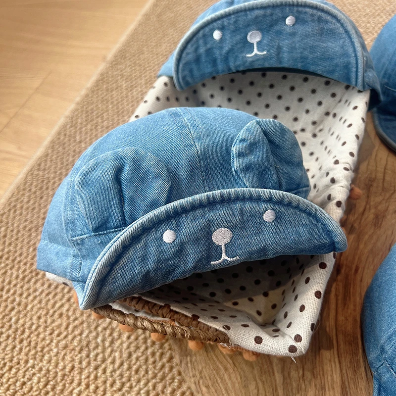 婴儿圆顶日系帽子薄款男童休闲风小熊宝宝牛仔帽女童鸭舌帽软沿帽