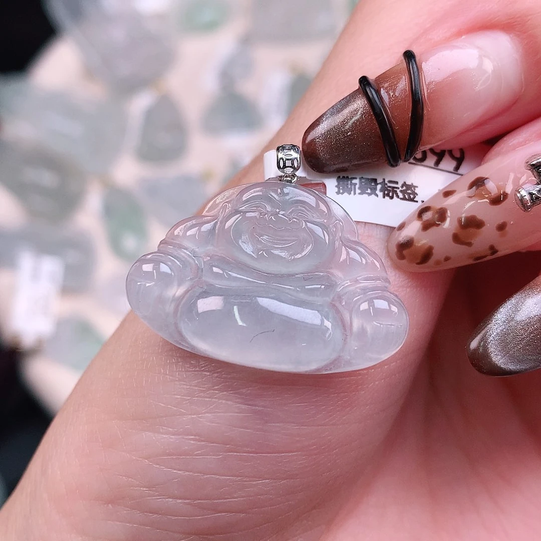 翡翠颈饰18K金镶嵌冰佛23，18.6、28.5、4.6