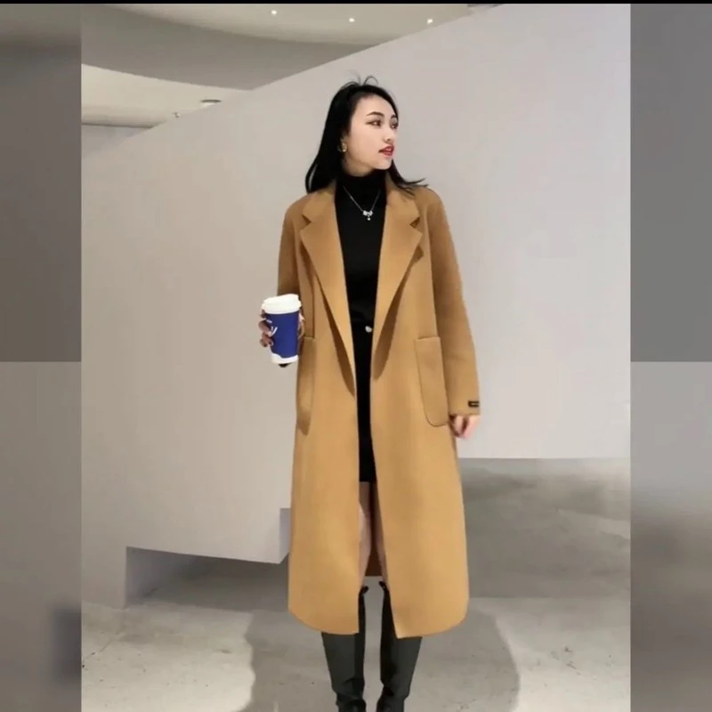 爆款时尚毛呢气质羊毛双面呢大衣女士绒驼色百搭显瘦轻奢小个子