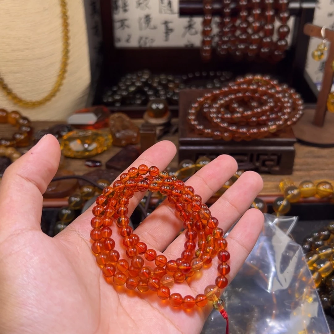 琥珀未镶嵌颈饰6mm血珀108