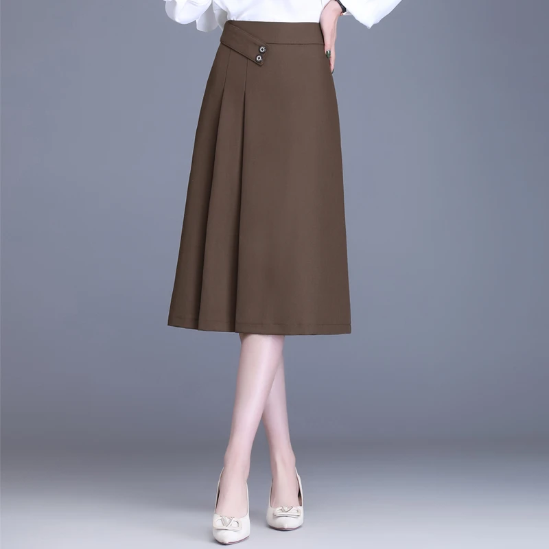 拉夏贝尔梭织包臀裙女2025秋季新款气质高腰显瘦垂感a字裙半身裙