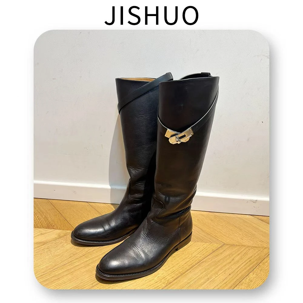 时尚高跟骑士靴真皮黑色长靴过膝长筒女鞋百搭