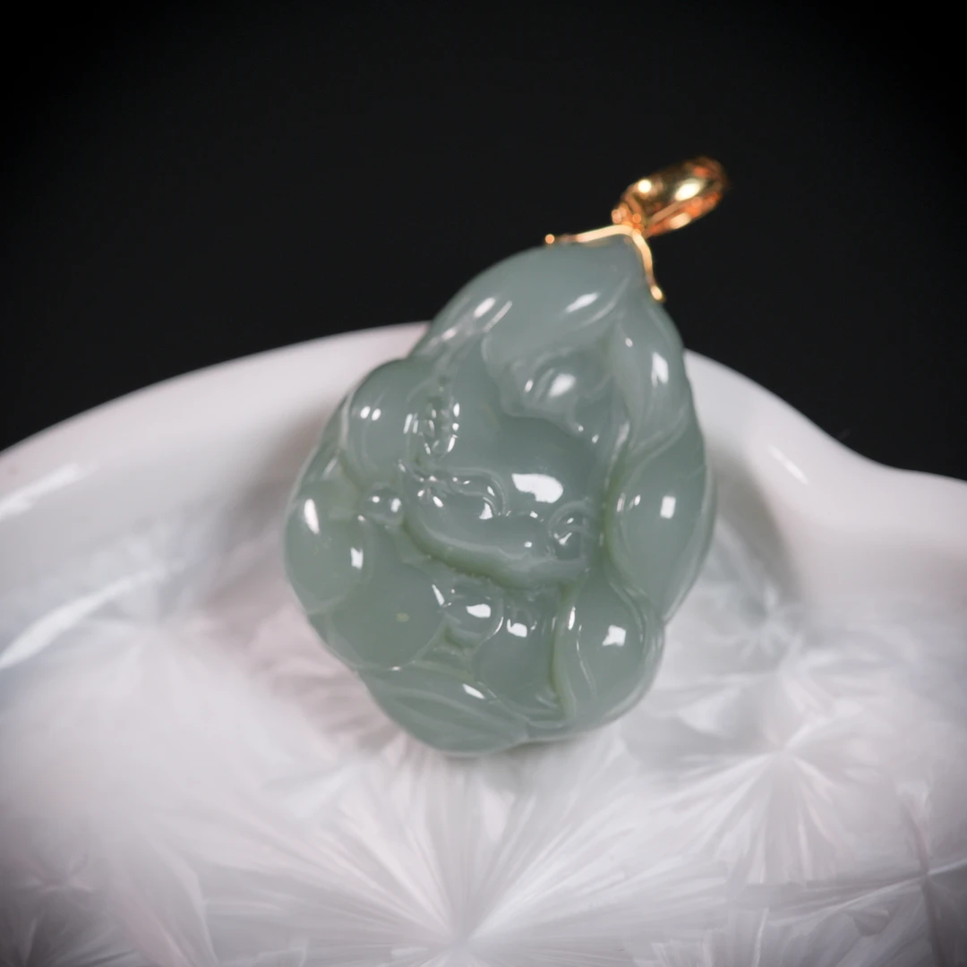 【诗蓉】灵凤儿·典藏级和田玉粉青18K金凤九吊坠AD2662约30*22*11