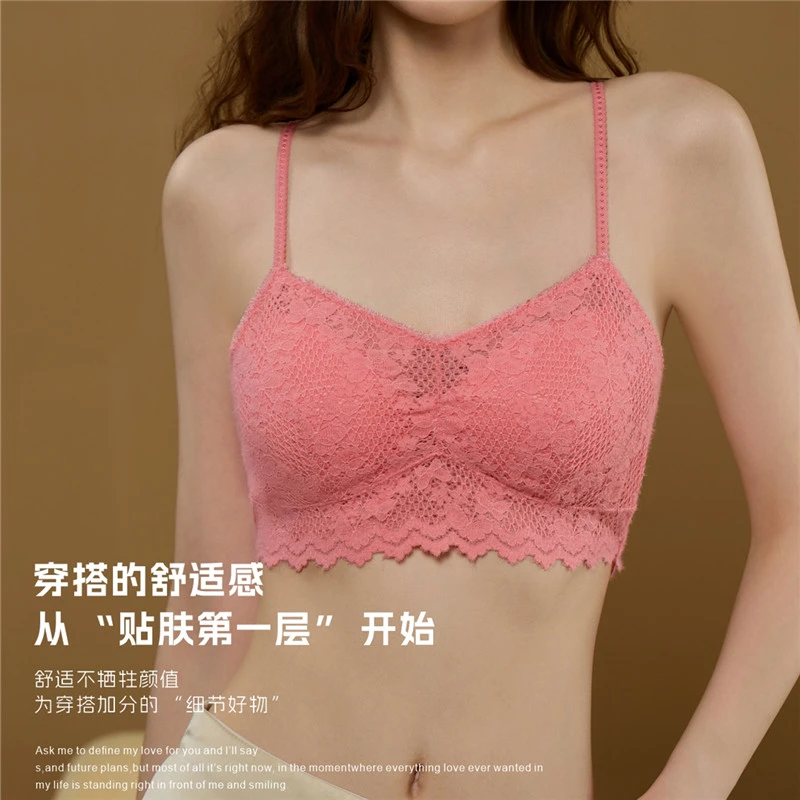细肩带背心内衣女大胸显小胸微聚拢薄款内搭吊带美背性感蕾丝爆款