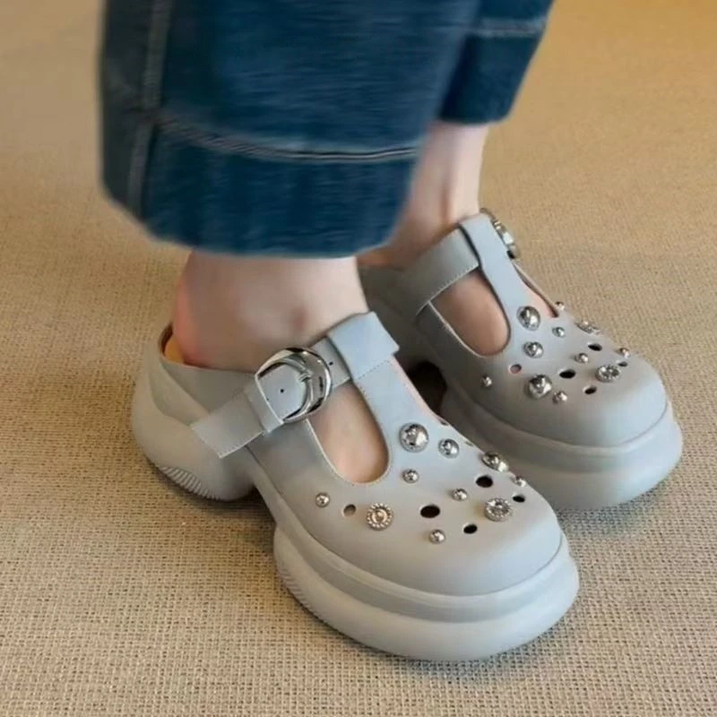 凉鞋半拖厚底包头拖洞洞休闲甜酷风镂空铆钉软底潮流优品铺女鞋