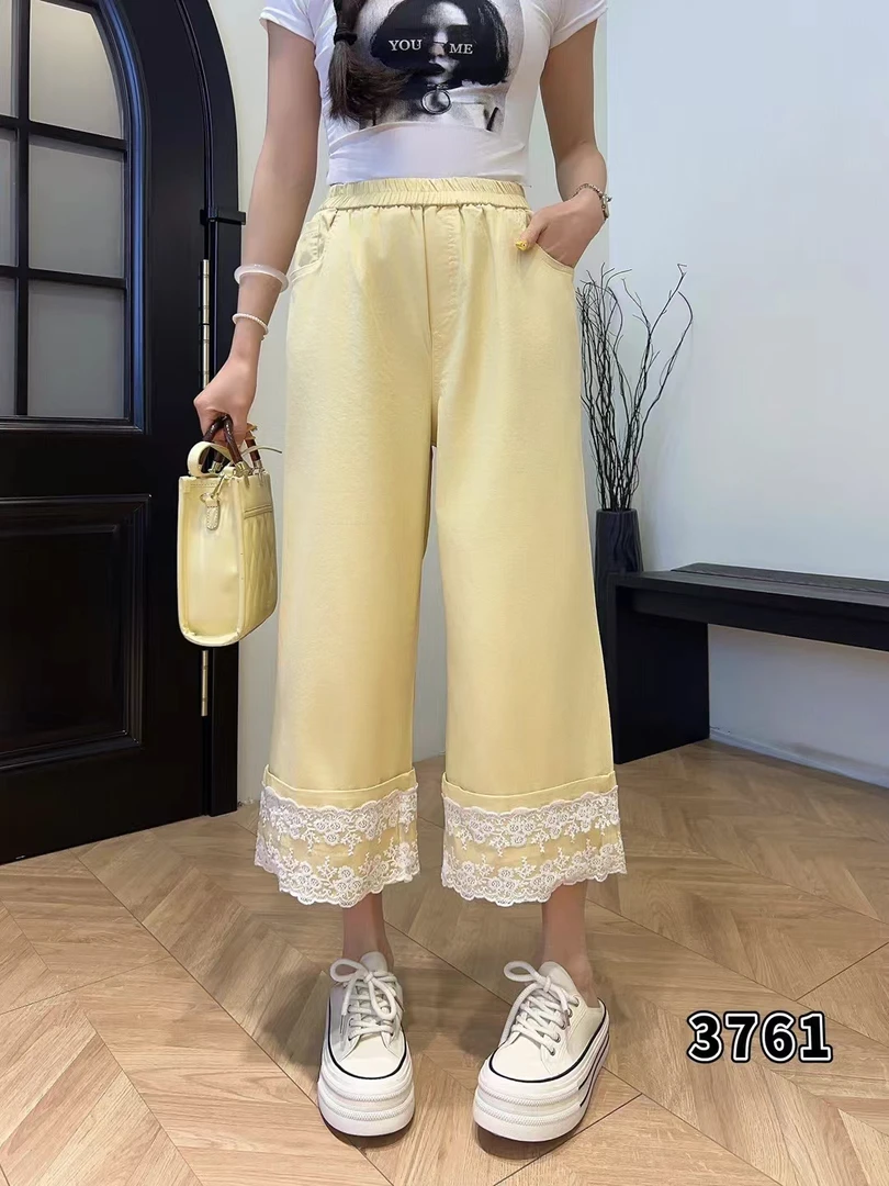娜姐家特体显瘦夏季松紧拼接休闲裤九分裤