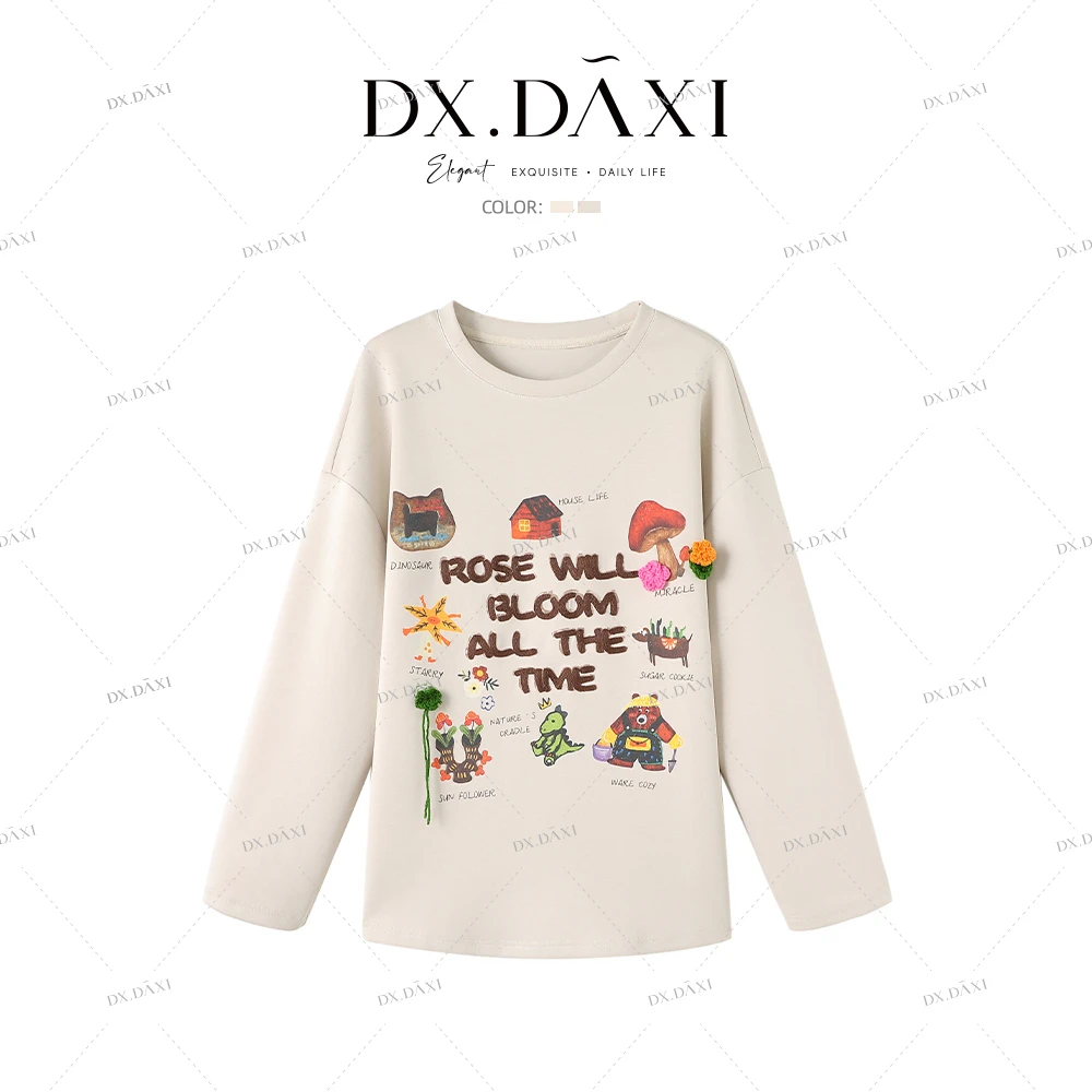 DX.DAXI【复古影集】万针刺绣＋卡通花朵卫衣