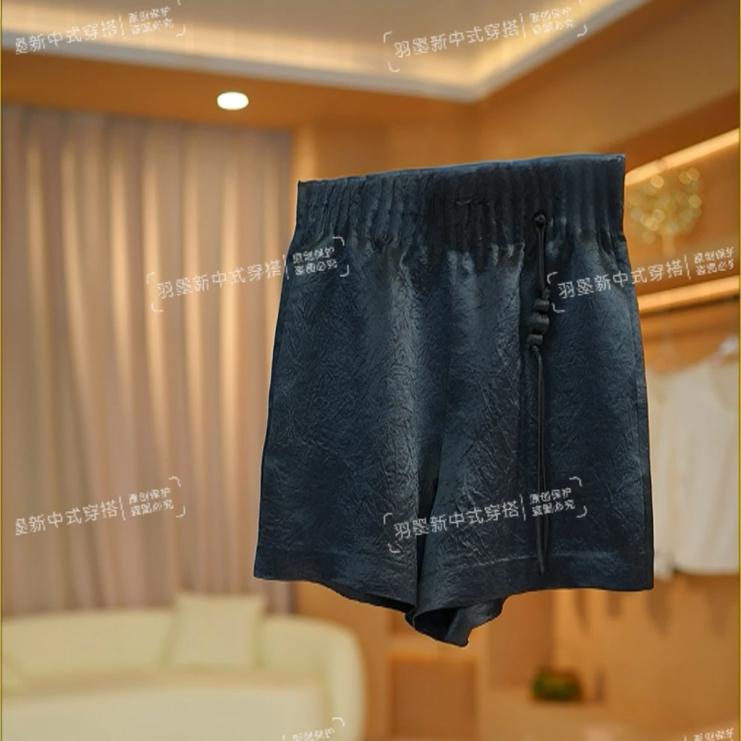 【云帛】2025夏季款新款松紧腰高腰新中式短裤C2686