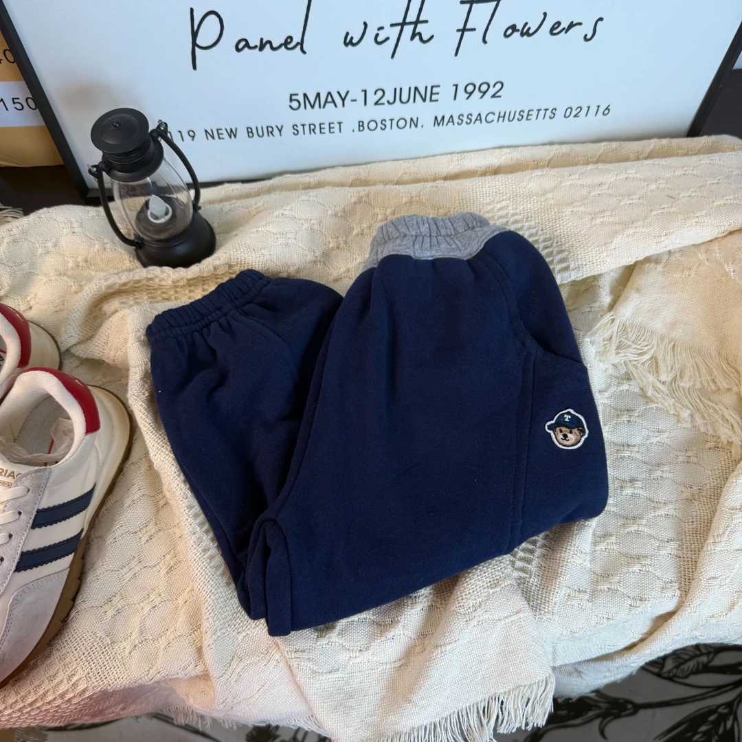 【加薄绒卫裤】WD587一体绒儿童百搭秋冬季宽松加厚刺绣运动裤时尚