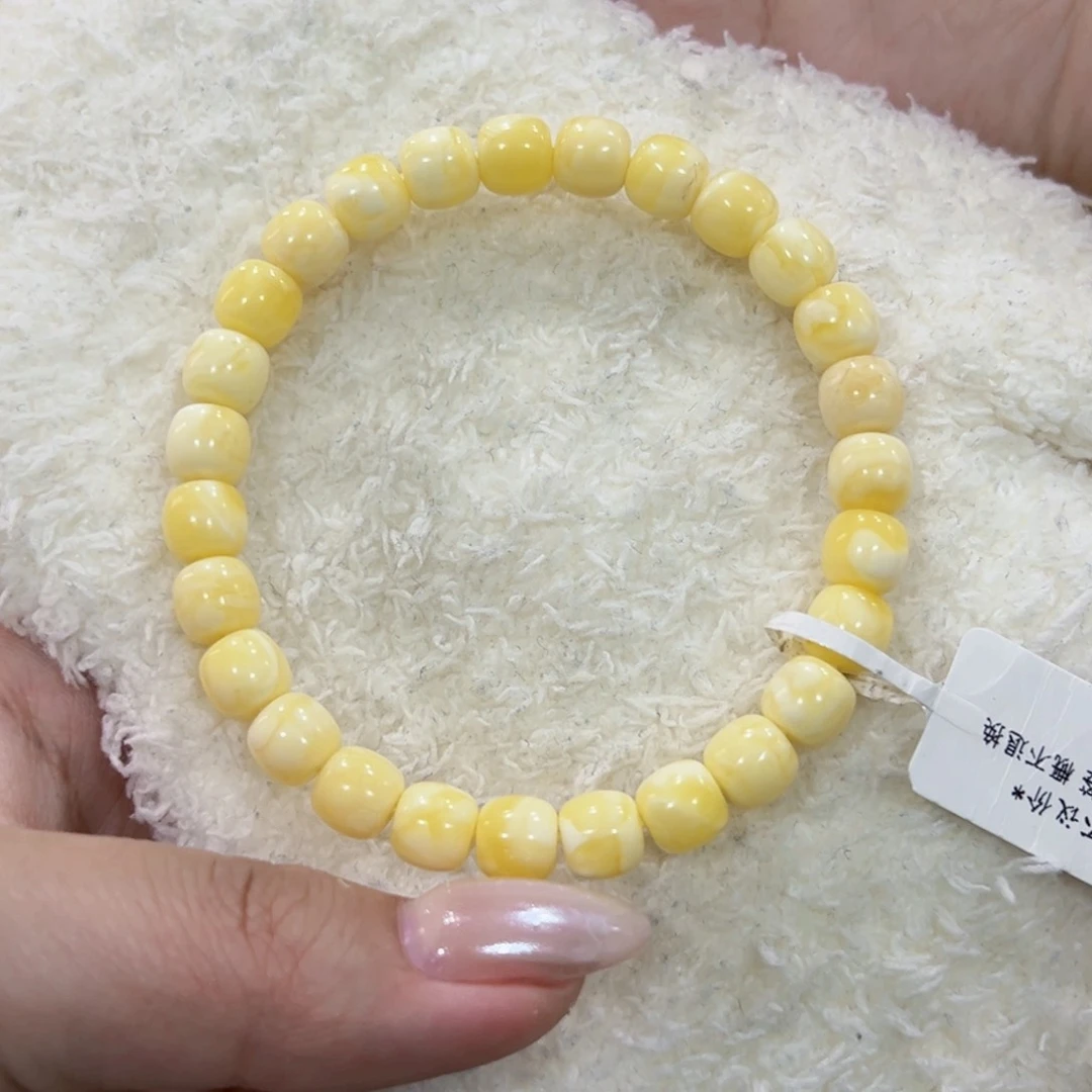 蜜蜡手链未镶嵌心****7.5m瓷白花老型手串