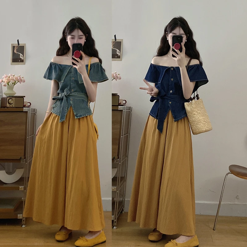 大码2025夏季新款法式设计感小众牛仔上衣高腰显瘦半身裙洋气穿搭