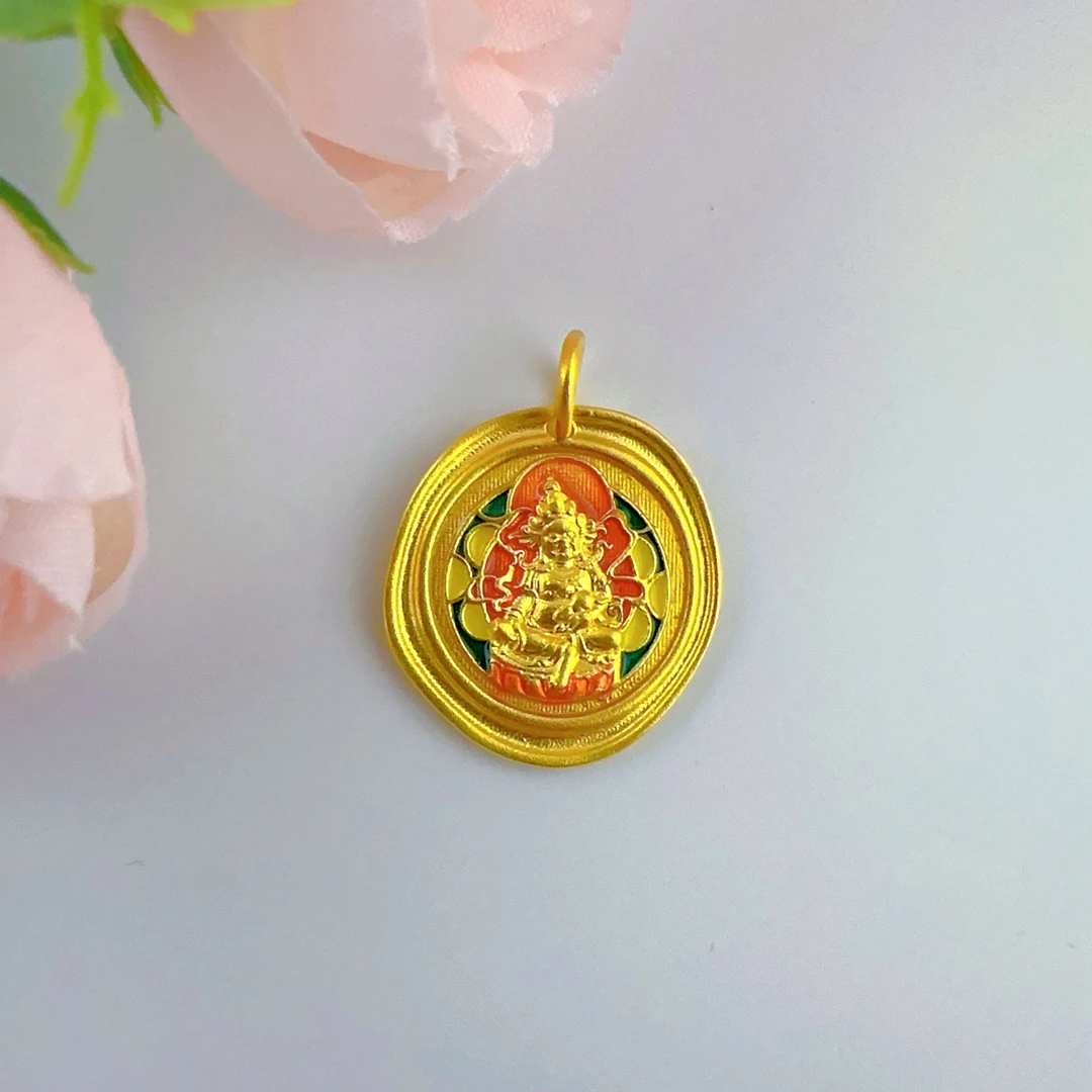 足金黄金 珐琅彩黄财神 时尚经典百搭吊坠