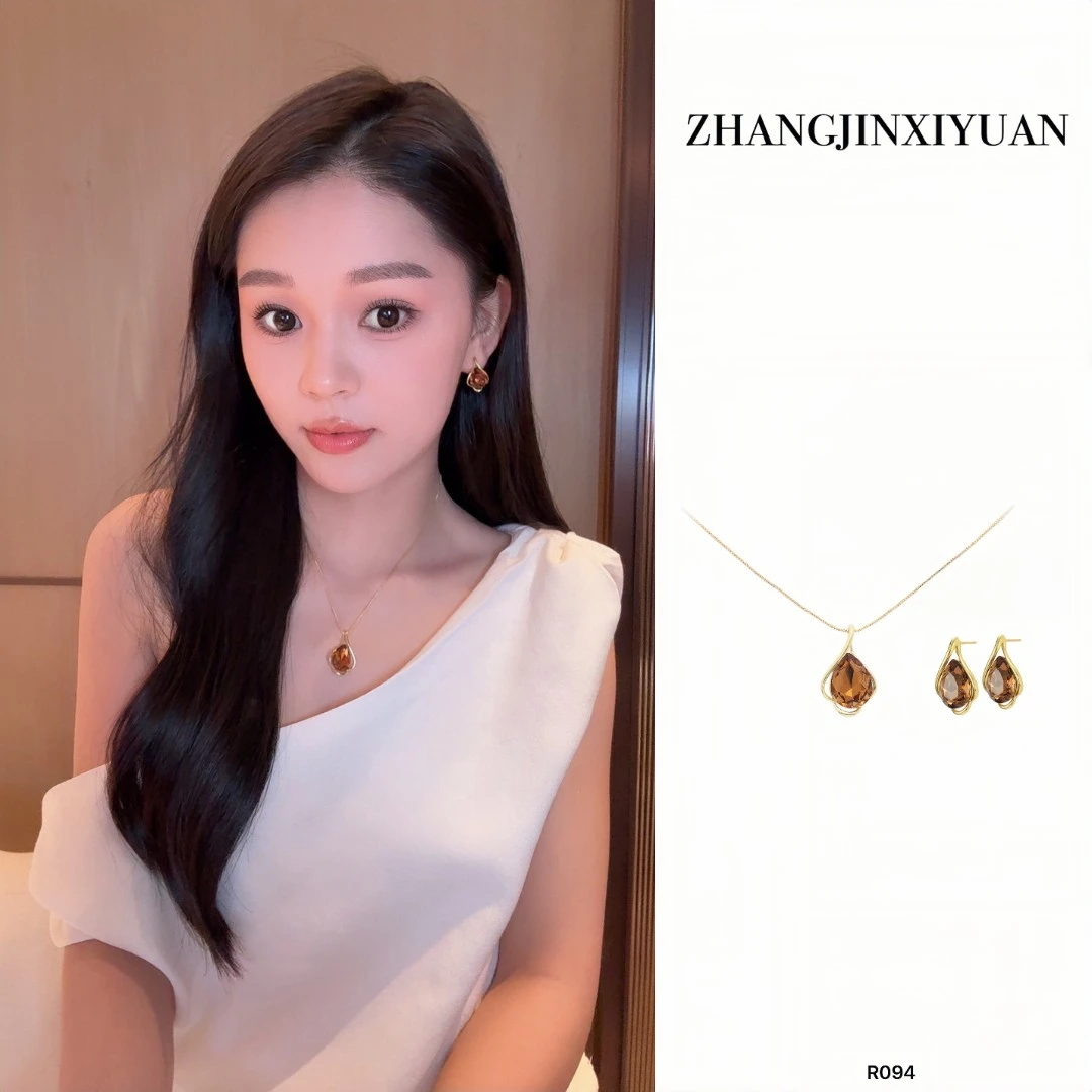 铜合金项链 ZJ XIYUAN镀k金【虎眼石】锁骨链颈链紫水晶耳环R094