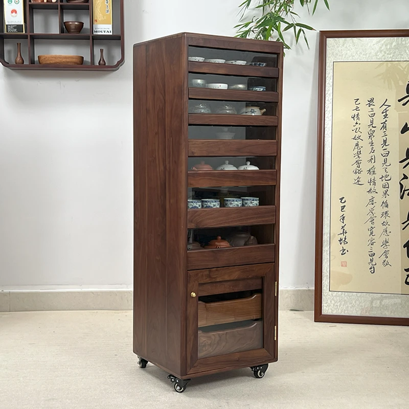 十层牙科柜北美黑胡桃木落地柜紫砂壶紫砂杯收纳中式家用