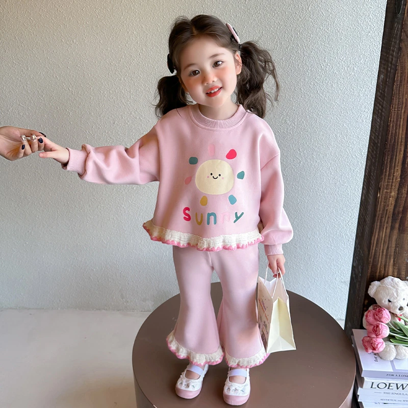 女童卫衣套装春秋季2025新款时髦女宝宝喇叭裤洋气儿童春装两件套