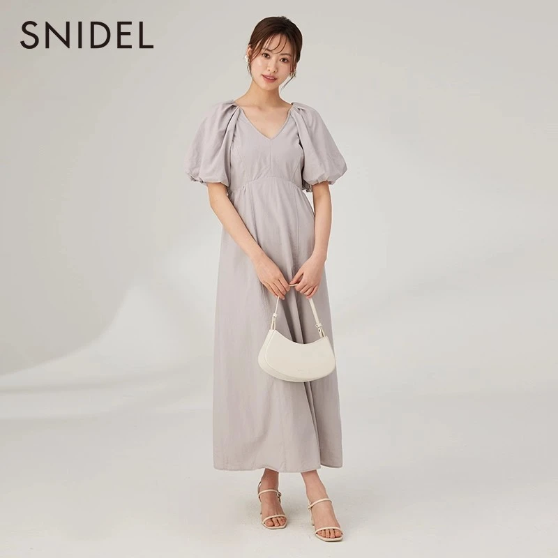 SNIDEL甜美仙女法式气质泡泡袖露背收腰连衣裙SWFO231259
