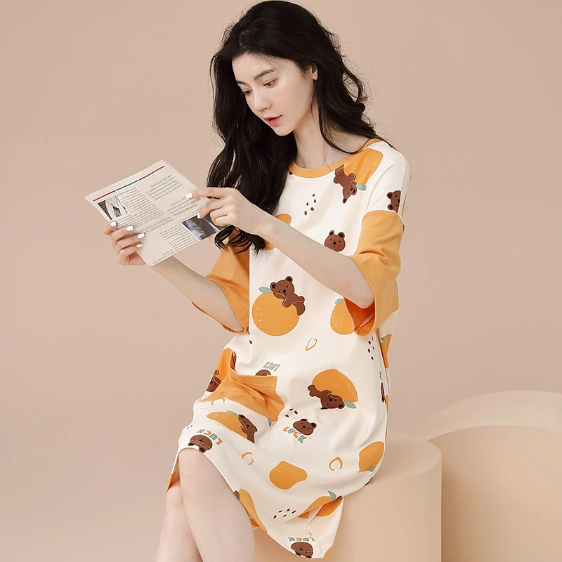 睡裙女童女款爆款新款纯棉短袖夏季薄款宽松大码全棉睡衣家居服