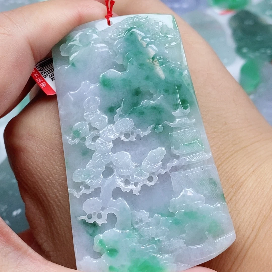 颈饰未镶嵌翡翠天然缅甸A货翡翠山水牌