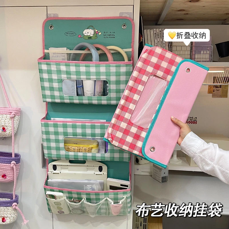 高颜值布艺收纳挂袋家用宿舍衣柜床头大容量多层收纳袋悬挂置物袋