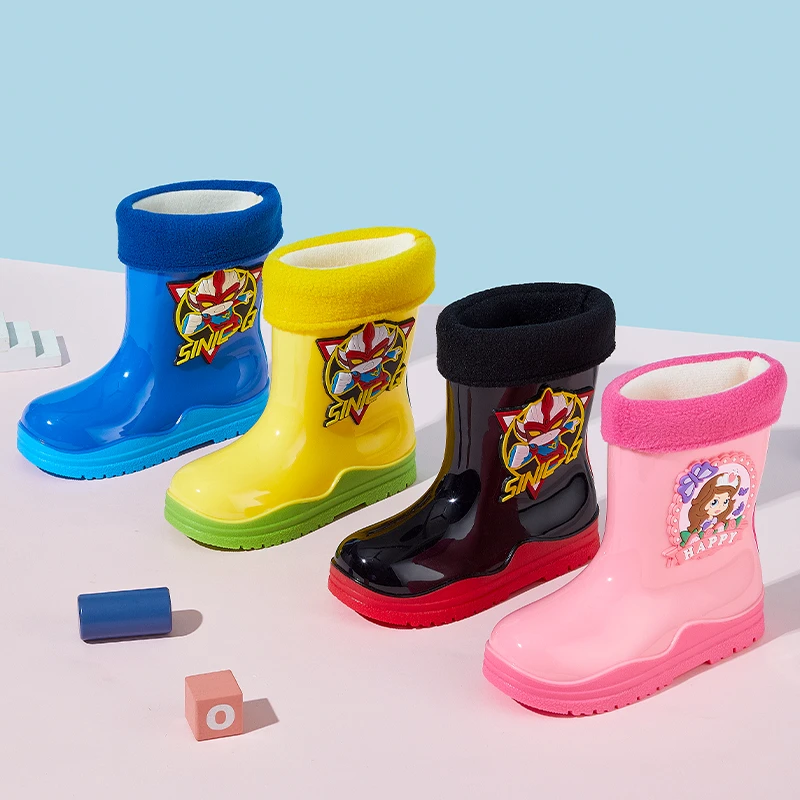 儿童雨鞋卡通可爱防滑男女童中大童胶鞋小孩套鞋轻便加绒保暖水鞋