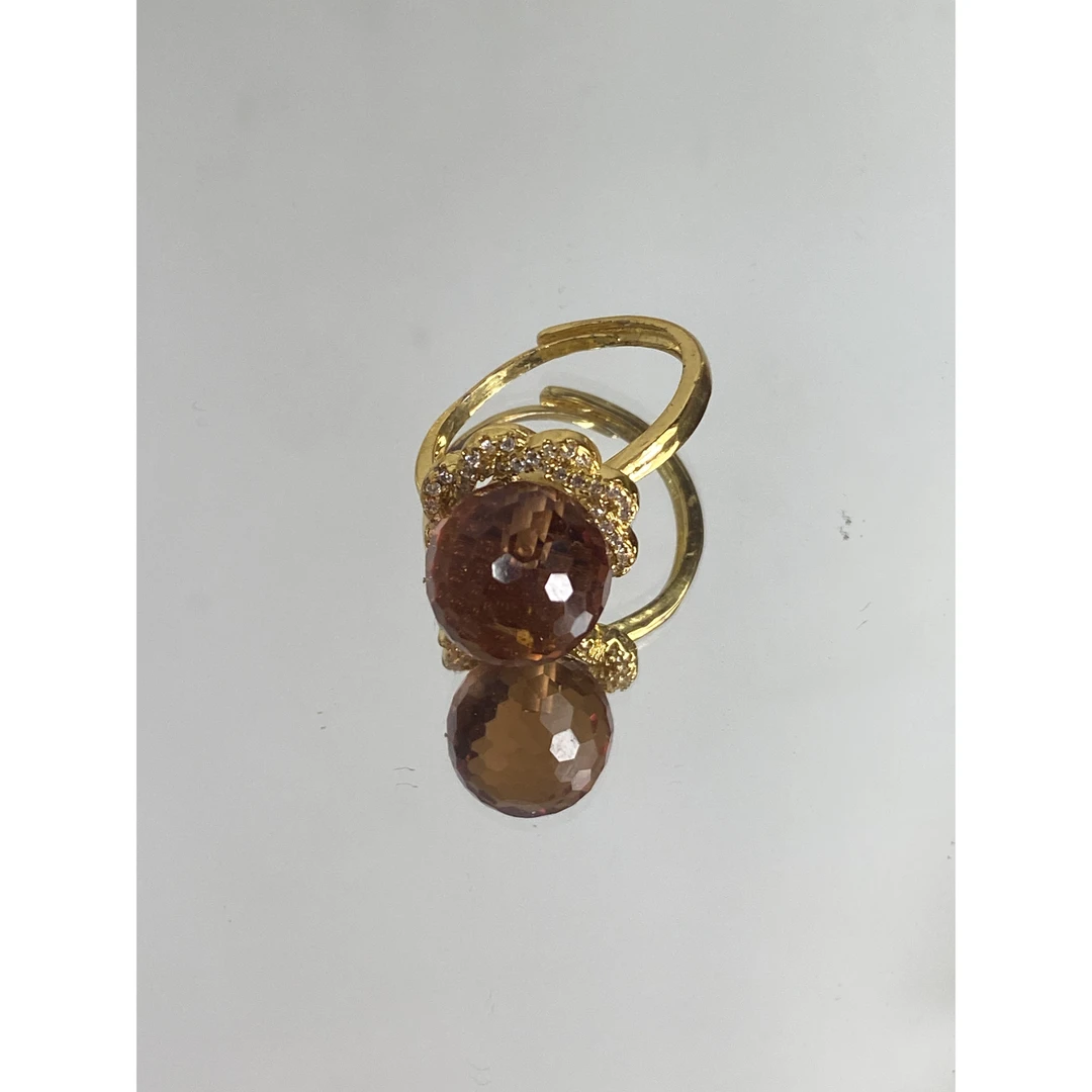 铜合金合成锆石戒指 TTSD 棕色圆珠时尚气质戒指1672