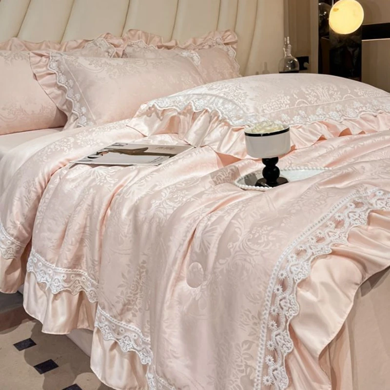 夏季款公主风冰丝提花夏被四件套凉感花边空调被夏凉被子家用床品