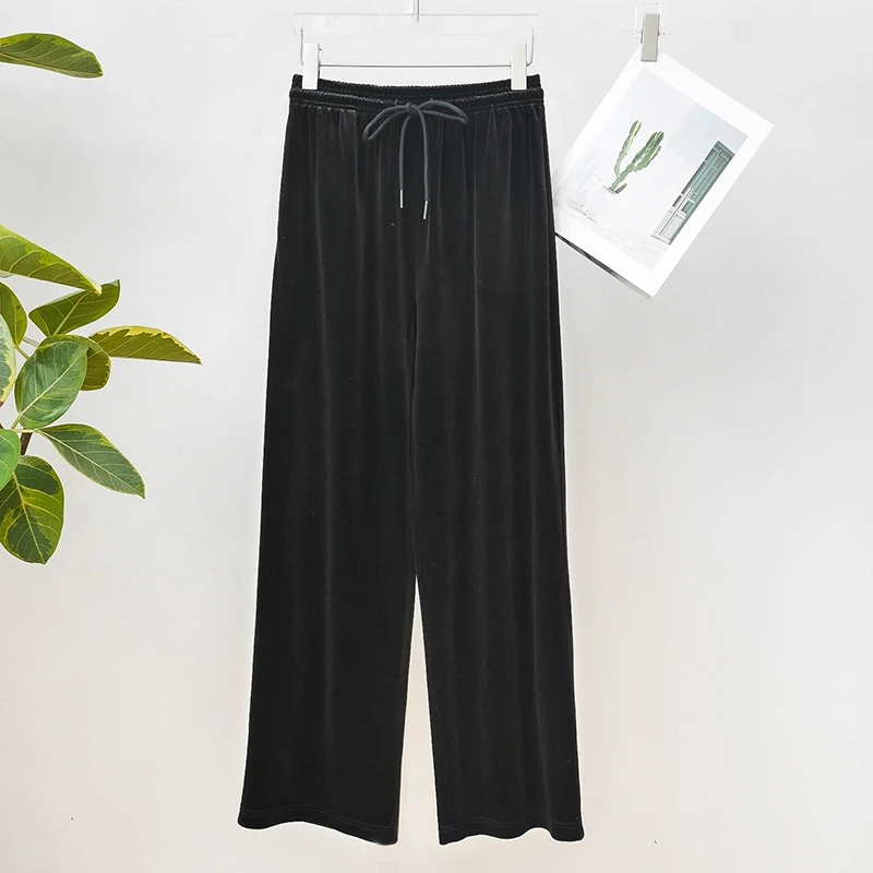 【朵儿studio】“漫画腿”如丝般顺滑~显瘦法宝丝绒直筒裤 D501