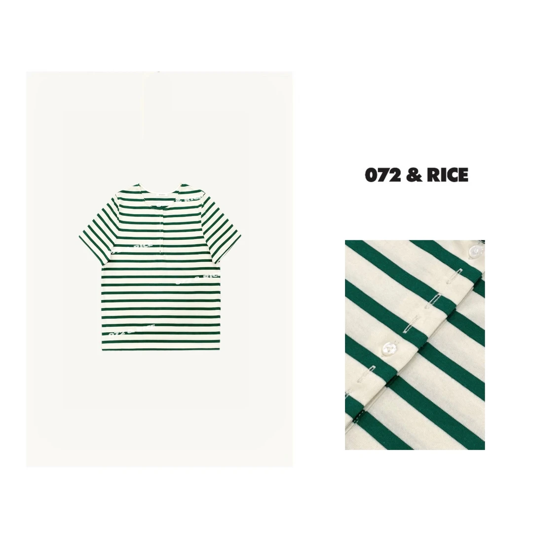 072 & RICE【绿氧条】夏季休闲圆领条纹短袖T恤 24NB061Z FF