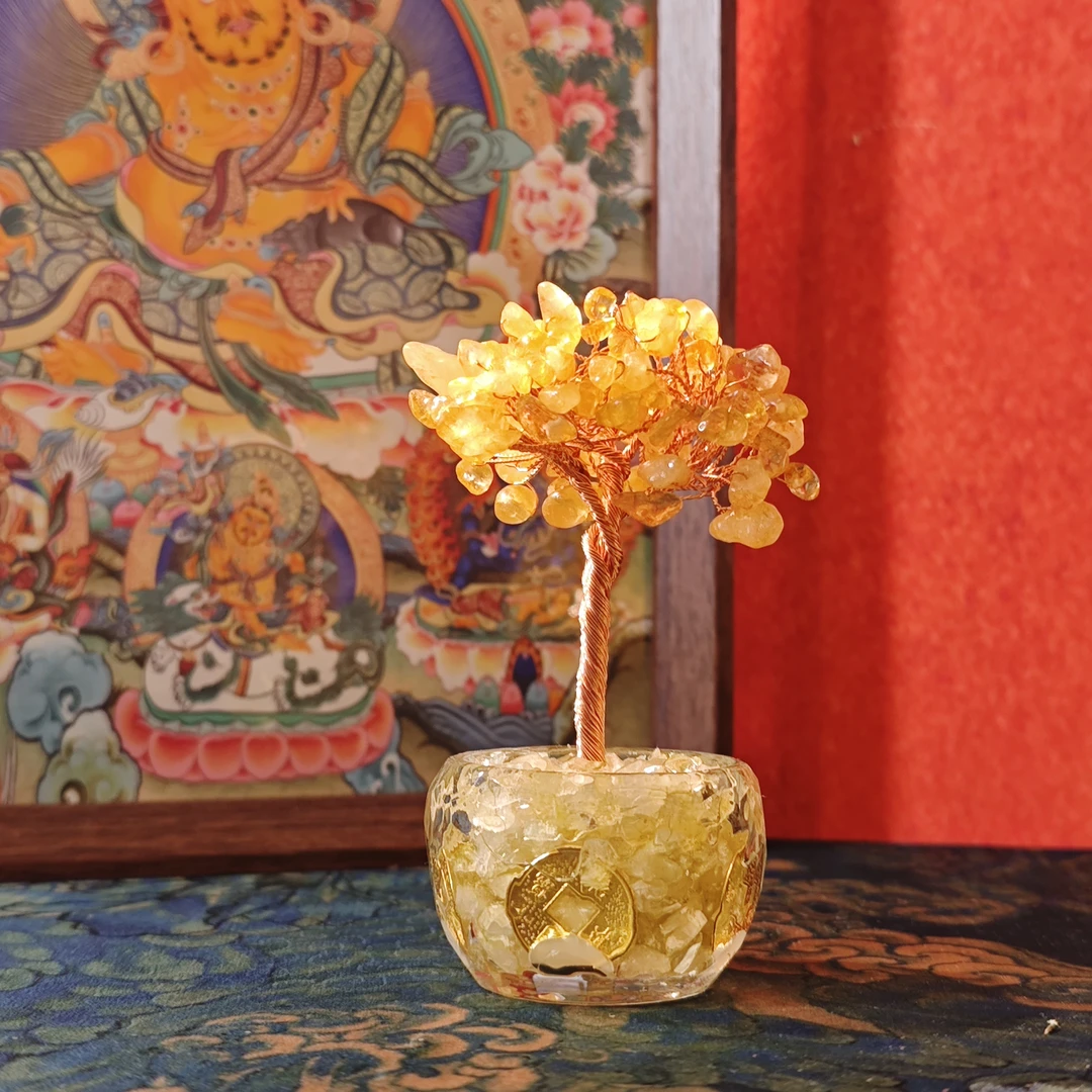 水晶发财树桌面装饰品