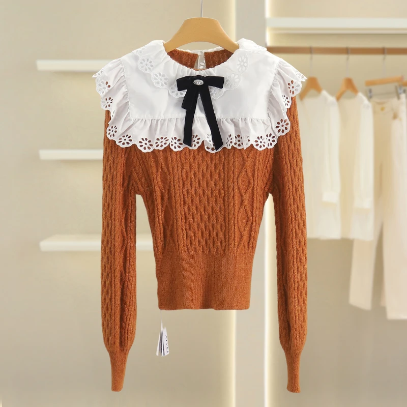 B4257-【微】甜美蝴蝶结修身针织衫#ZIR55M001