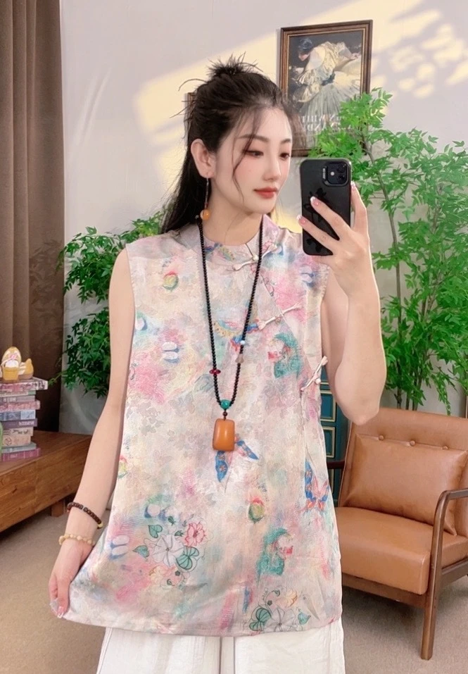 【蝶恋花】新中式2025夏季气质百搭提花短袖改良上衣新中式女008