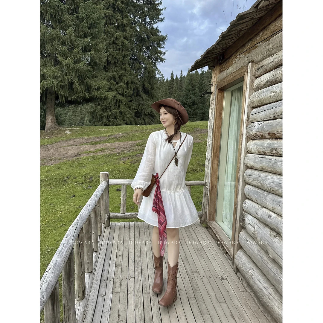 现货8929D大婉酱微胖定制【莱赛尔松叙裙】拼接显瘦连衣裙秋长短裙