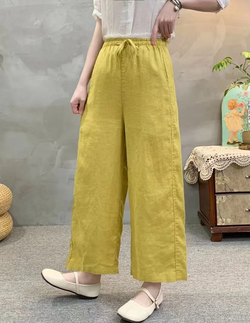 小个子女生亚麻直筒窄版阔腿裤筒裤休闲百搭显瘦垂感直筒裤8060