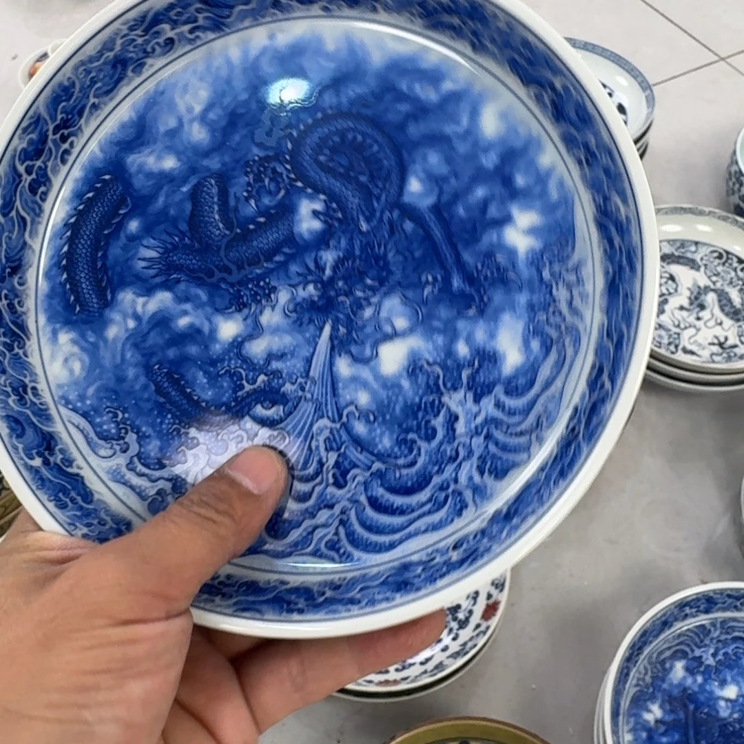 瓷片青花龙吸水大壶承