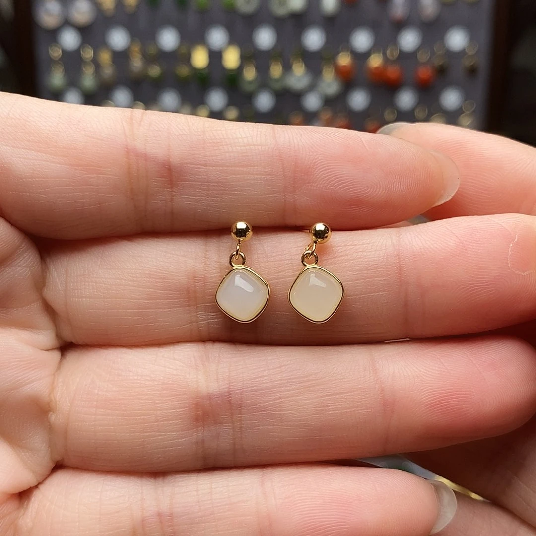 银S925镶嵌和田玉耳饰