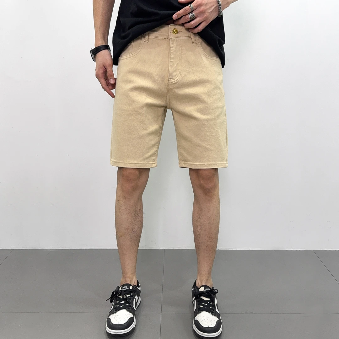 夏季卡其色牛仔短裤男款爆款2025新款休闲时尚弹力显瘦男士中裤薄