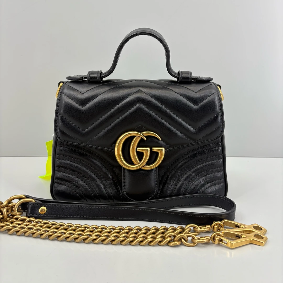 95新 GUCCI/古驰 优选/马蒙黑色小号手提包/黑标028/20x14x8