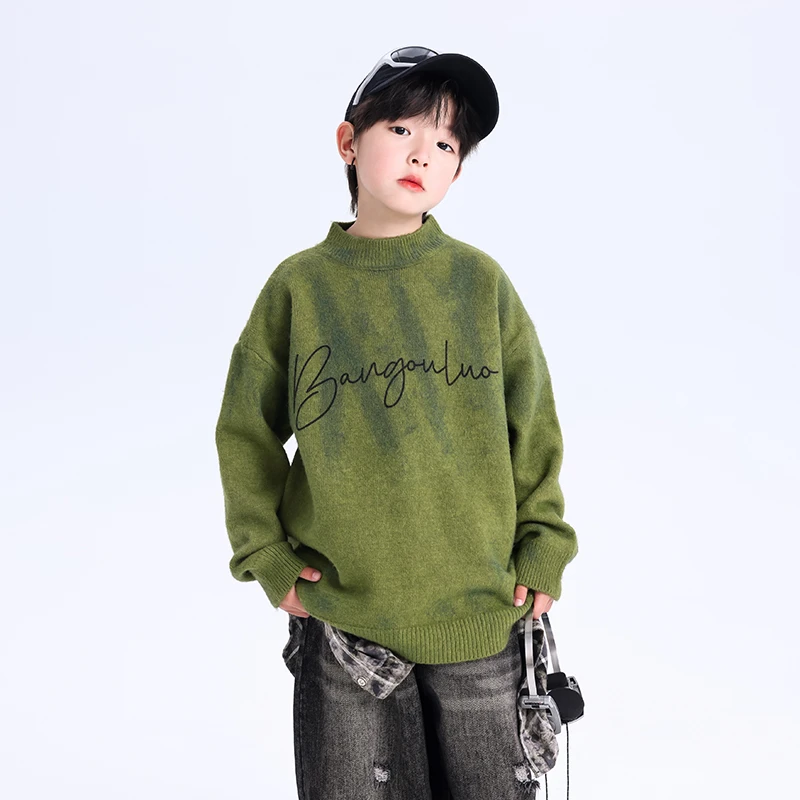 【现货现发】秋冬绿色加厚毛衣2024新款儿童针织衫K244MY4803