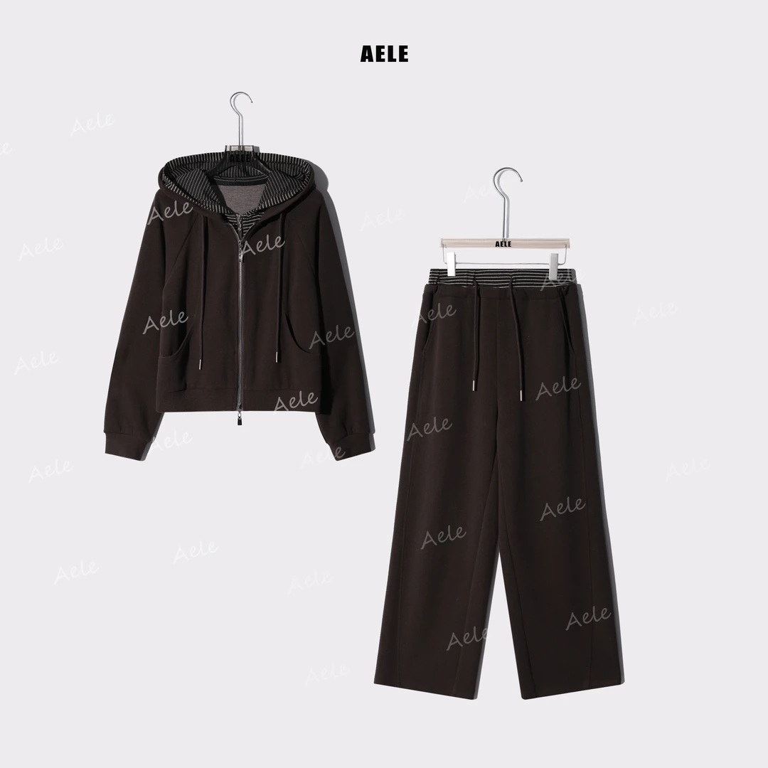 AELE时尚拼接撞色设计感两件套连帽外套+高腰直筒裤 D853 3061 AD