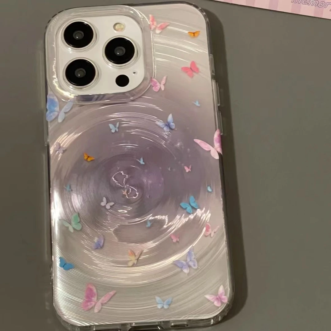 流光七彩蝴蝶使用适用于苹果16/15手机壳iPhone华为vivo小米oppo