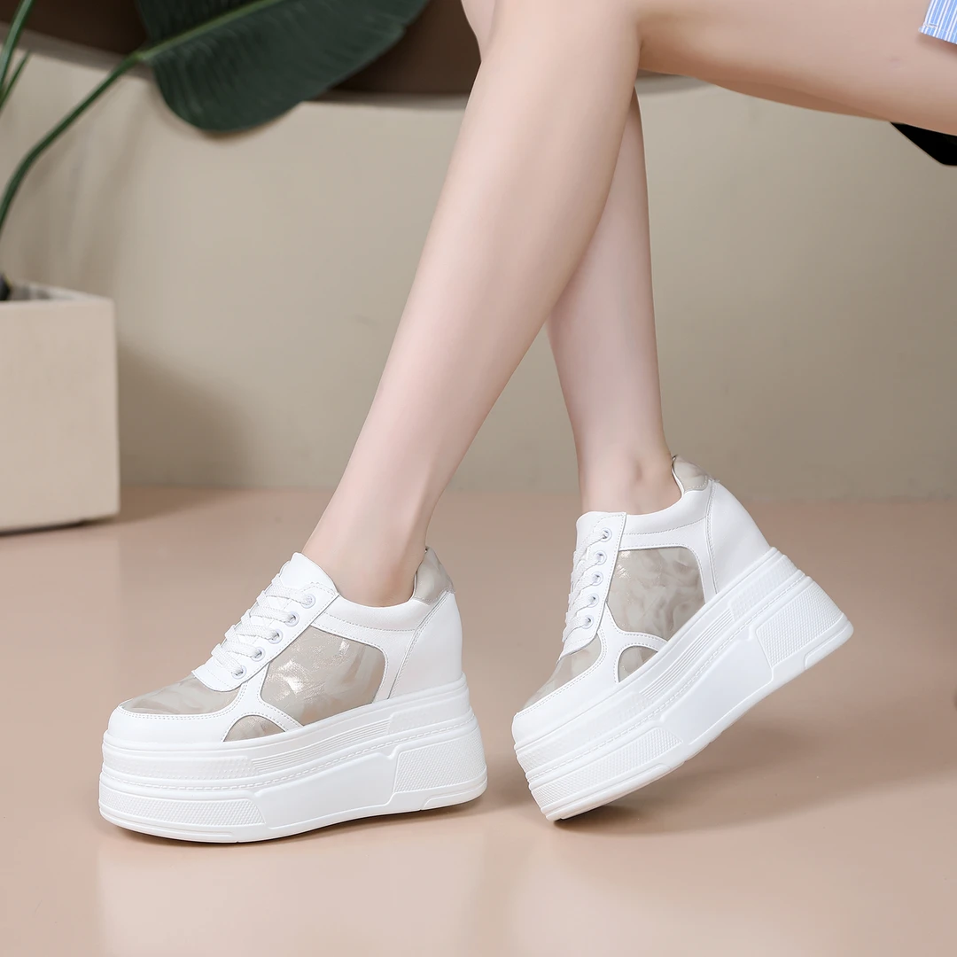 超高跟10-12cm厚底小白鞋秋冬新款隐形内增高小个子松糕休闲女鞋