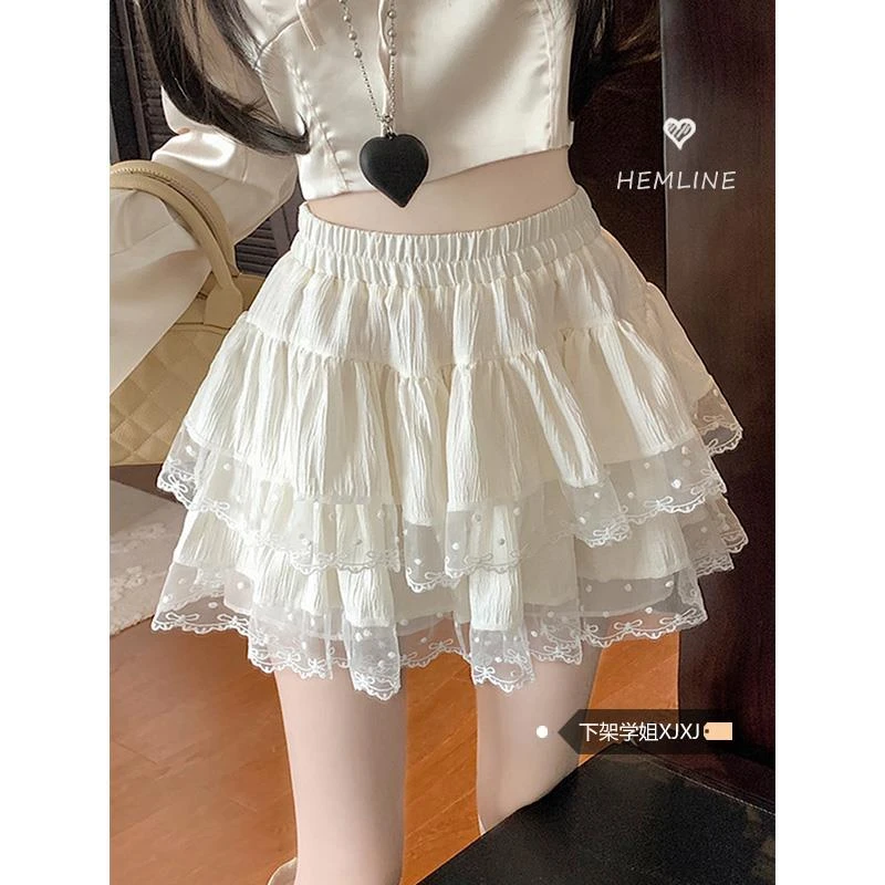 芭蕾风蕾丝花边半身裙蛋糕裙女夏季2025新款高腰防走光蓬蓬裙短裙