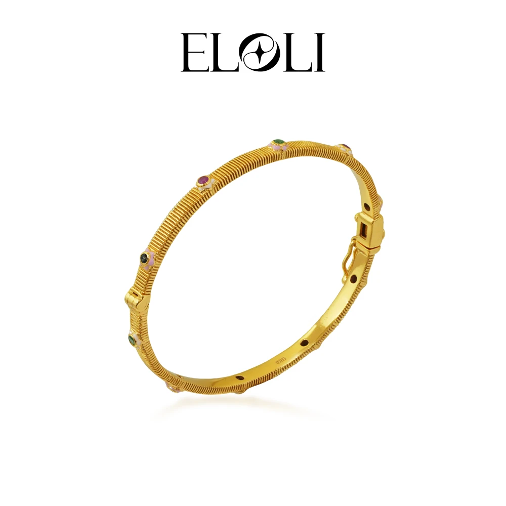 Eloli22K镀金复古优雅精致新年礼物手镯 B0392 925银