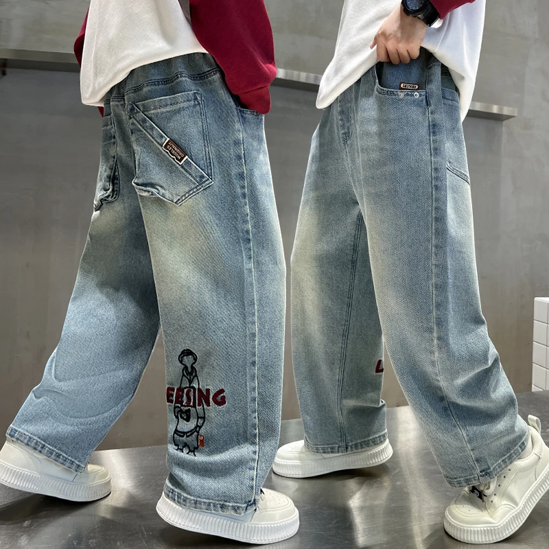 男童牛仔裤春秋新款2025中大童休闲长裤韩版百搭直筒儿童春季裤子