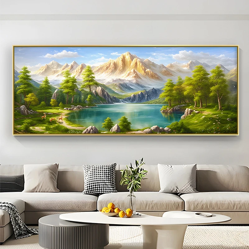 东西墙聚财山水聚宝盆壁画沙发背景墙装饰画背靠金山风景高档挂画