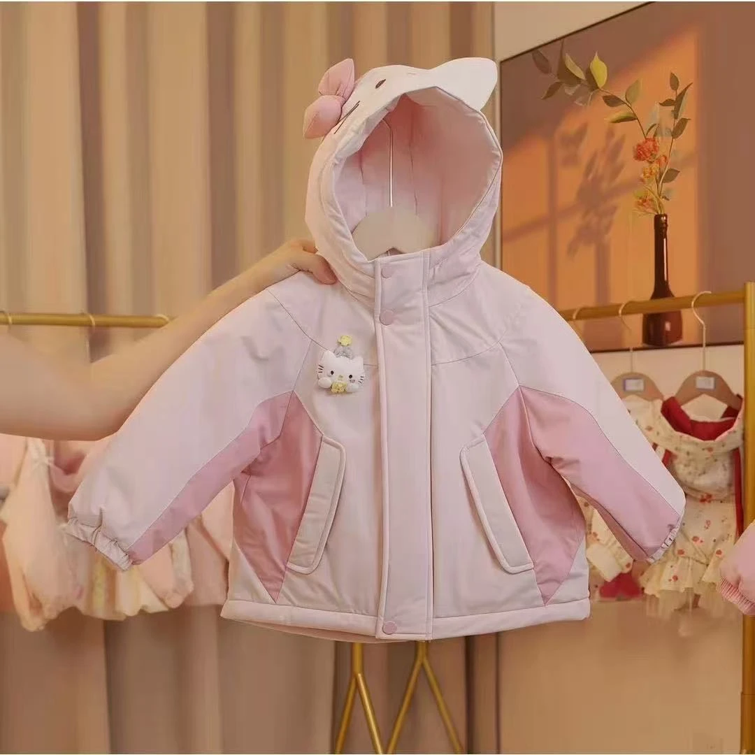 女童卡通猫加厚棉衣2025新款时尚洋气新款中小童防风防水棉衣外套